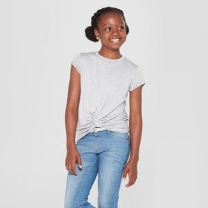 Girls’ Tie Front Knit T-Shirt – Gray